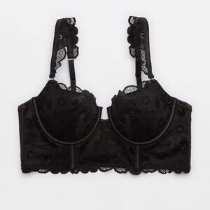 NWT Aerie Show Off Real Lace Balconette Bra 32A - True Black